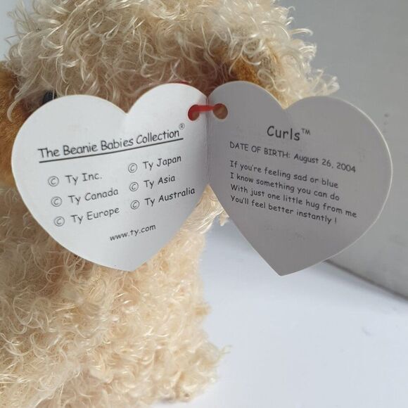 Ty Beanie Baby "Curls" Teddy Bear 7" Plush Tags 2004 Retired Ribbon Stuffed Toy - Picture 6 of 9